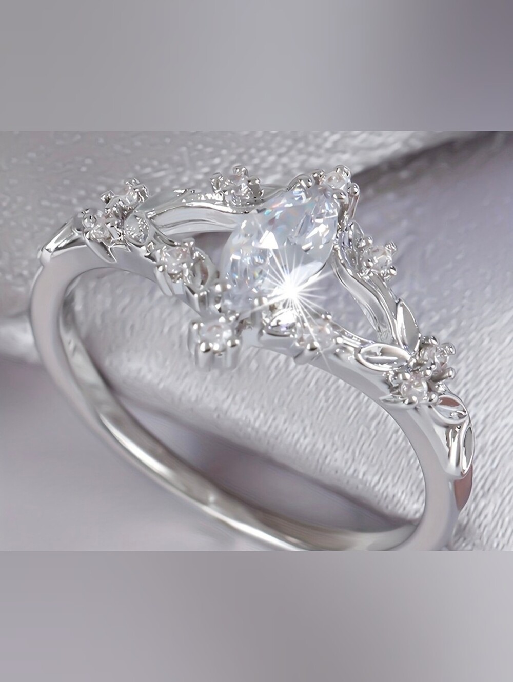 $8 Each Or Bundle 5/$20 Marquise-Cut Silver-Toned Halo Ring with Clear Stone